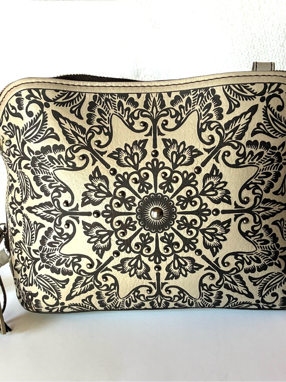 Brighton Cream and Black Medallion Crossbody Bag